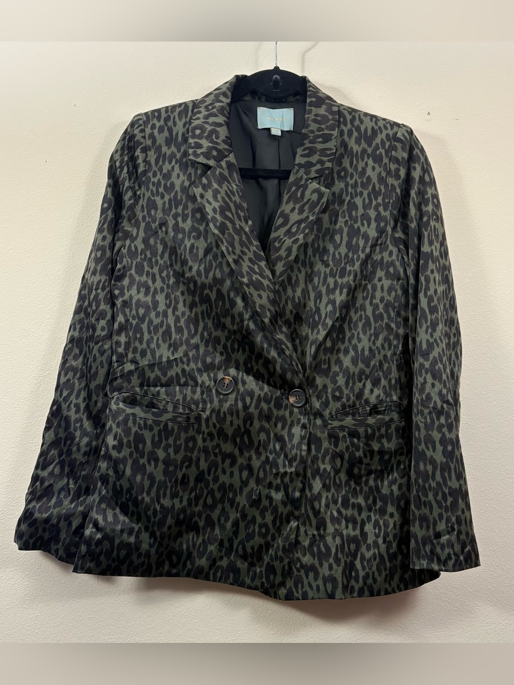 Skies are blue green & black leopard print blazer women’s S satin indie sleaze